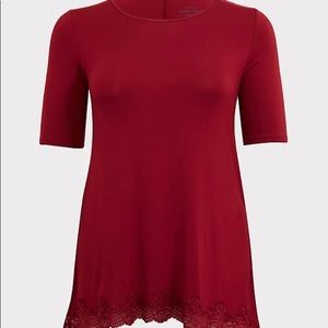 SUPER SOFT DARK RED LACE TRIM TUNIC TEE